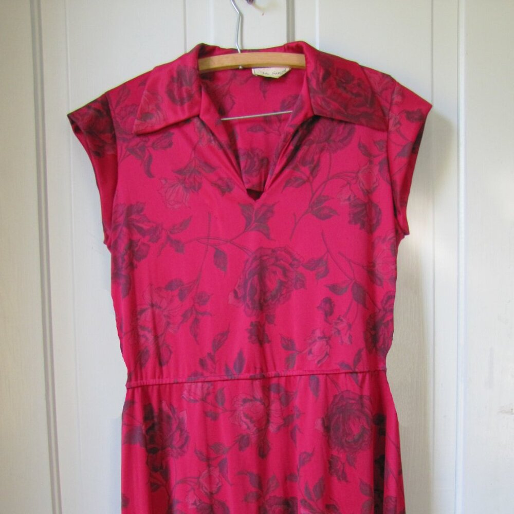 RED ROSE Vintage 70s disco Dance Midi Party Rockabilly dress by Ms Sugar L XL 42